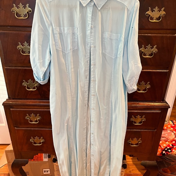 Chico's Dresses & Skirts - Chico's Maxi Pocket Shirt Dress Sky Blue Size 2 NWOT